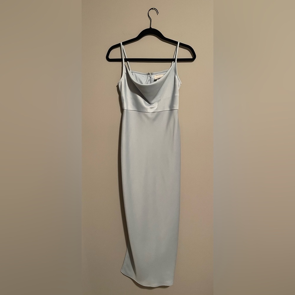 BHLDN Ice Blue Cali Satin Charmeuse Midi Dress - Size 0 (ALTERED)
